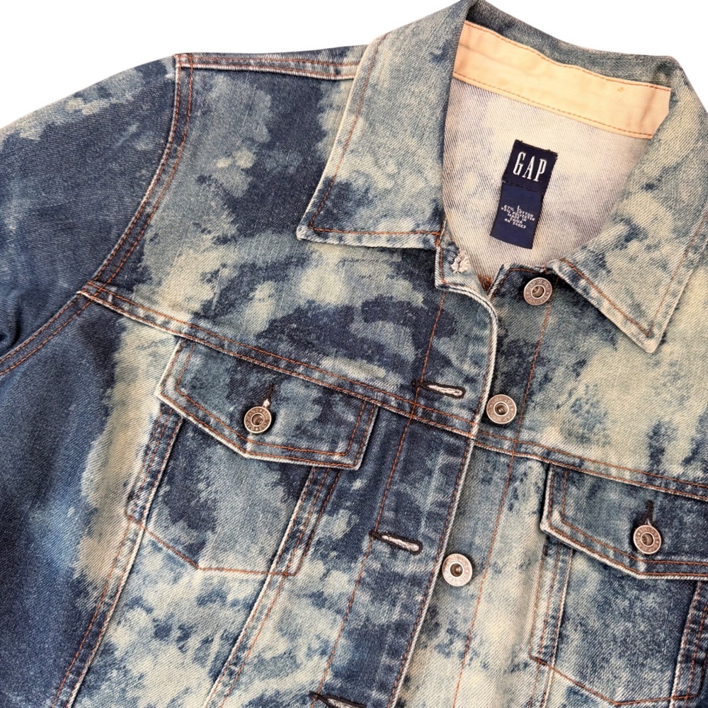 GAP Acid Wash Denim Jacket Vintage-Inspired Blue Jean Trucker Jacket Button LRG